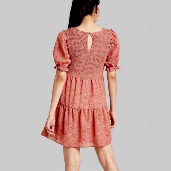 Wild Fable Pink Floral Fit & Flare Ruffle Puff Sleeve Tiered Smocked Dress XXL - Picture 3 of 15